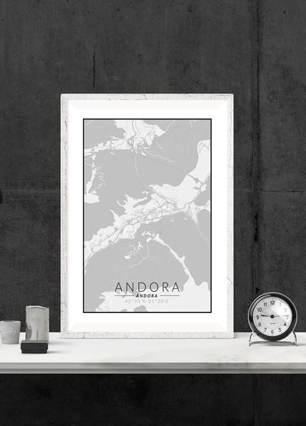 Andora mapa czarno biała - plakat 59,4x84,1 cm zdjęcie 2