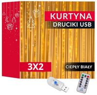 KURTYNA ŚWIETLNA 200 LED 3x2m SOPLE LAMPKI GIRLANDA PILOT DRUCIKI BIAŁE