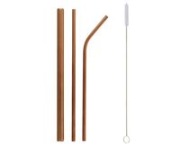 Słomki metalowe z czyścikiem shake różowe złoto