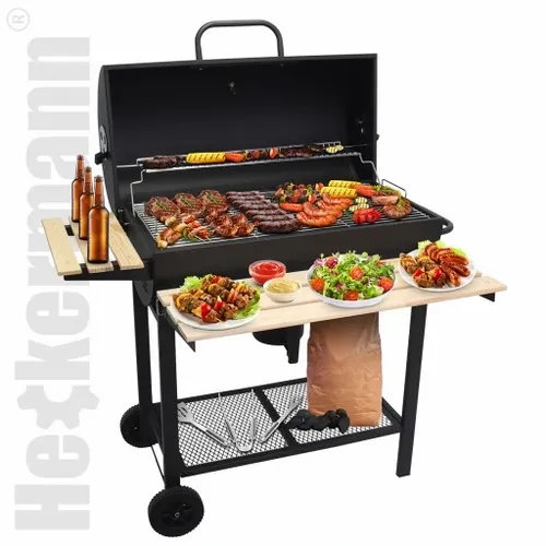 GRILL WĘGLOWY OGRODOWY 2 RUSZTY CHROMOWANE 2 PÓŁKI POPIELNIK TERMOMETR STAL na Arena.pl