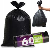 WORKI NA ŚMIECI 60L 10 SZT CZARNE DO SEGREGACJI NA ODPADY WYTRZYMAŁE