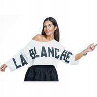 La Blanche oversaizowa bluza damska nietoperz w luźnym stylu biała logowana