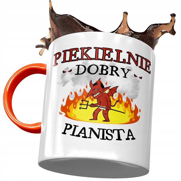 Kubek Pomarańczowy Dla Pianisty Piekielnie Dobry Z Nadrukiem Ze Zdjęciem zdjęcie 1