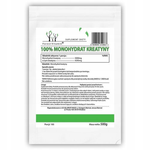 PURE CREATINE 500g KREATYNA MONOHYDRAT SIŁA MASA na Arena.pl