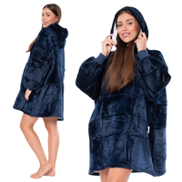 Bluza Koc Kocobluza 2w1 Oversize XXL z Kapturem Gruba Sherpa Granatowa