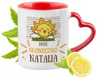 Kubek Czerwony Z Uszkiem W Kształcie Serca Dla Natalii Na Prezent