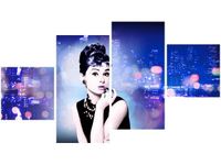 OBRAZ USTA AUDREY HEPBURN PANORAMA MIASTA NIEBIESKI