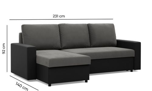 Narożnik uniwersalny, CAPERO, ekoskóra, 231cm, czarny, szary | TYLETEGOTU na Arena.pl