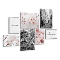 Obrazy Canvas Paryskie Uliczki WIEŻA Eiffla Kwiaty Wiśni Line-art 110cm x 80cm