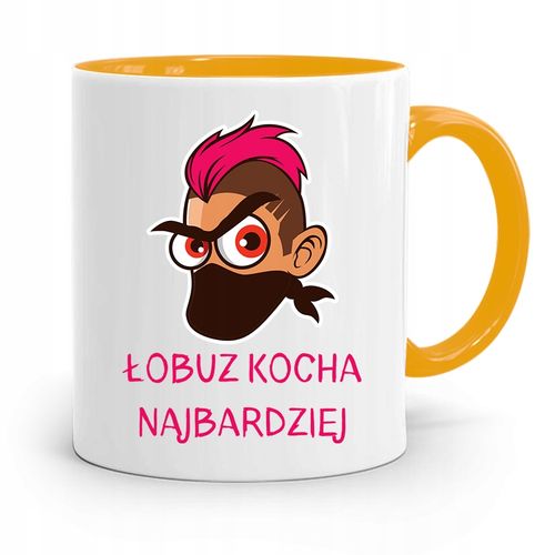 Kubek Żółty Dla Chłopaka Łobuz Kocha Najbardziej Z Nadrukiem Ze Zdjęciem na Arena.pl