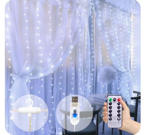 KURTYNA ŚWIETLNA kurtyna LED 2x2 m 200 LED USB pilot+ haczyki BIAŁY ZIMNY na Arena.pl