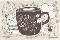 FOTOTAPETA kuchenna KAWA KUBEK KRÓLIK 260x180