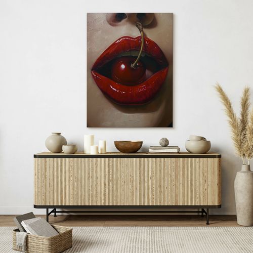 Obraz Czerwone Usta Kobiecy Portret Wiśnia Do Sypialni 80cm x 120cm na Arena.pl