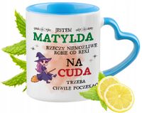 Dla Matyldy Kubek Błękitny Z Uszkiem W Kształcie Serca Na Prezent Na Kawę