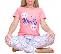 PIŻAMA BAWEŁNIANA DAMSKA BLUZKA KRÓTKI RĘKAW DŁUGIE SPODNIE MODNA L