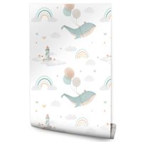 Tapeta Ścienna Do Pokoju Dziecięcego WIELORYBY Baloniki Tęcze Chmury