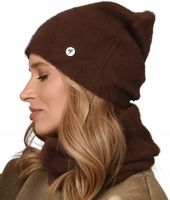 Komplet damski Czapka + Szalik - komin ZESTAW Zimowy ciepły CZEKOLADA UNI