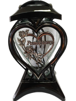 Znicz szklany kapliczka czarna z srebrnym sercem