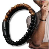 Bransoletka męska skóra naturalna kamienne koraliki