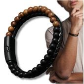 Bransoletka męska skóra naturalna kamienne koraliki