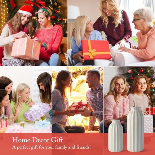 Zestaw 2 Ceramicznych Wazonów Żebrowanych Białe Szkliwione w Stylu Boho na Arena.pl