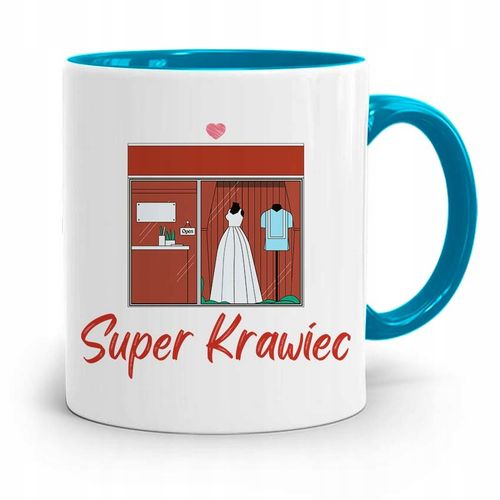 Kubek Błękitny Krawcowej Krawca Super Krawiec Z Nadrukiem Ze Zdjęciem na Arena.pl