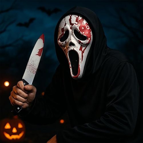Maska Krzyk Ghostface z płynącą krwią Halloween Kostium Straszny Strój na Arena.pl