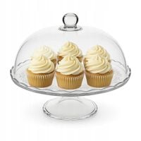 Patera Szklana na Owoce Ciasta Tort z Kloszem Pokrywką Szklaną Talerz 29cm