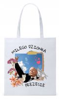 Śmieszny Pis Kaczyński Torba Eco Biała Shopper Z Nadrukiem Ze Zdjęciem