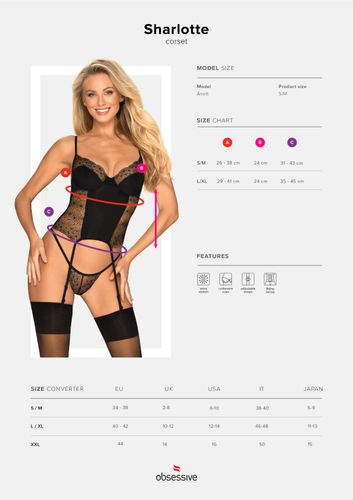 bielizna sharlotte gorset i stringi czarny  s/m na Arena.pl