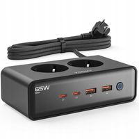 VOOMY Power S20-65W – Listwa zasilająca (2x EU, USB-C, USB-A) 2m, Czarny