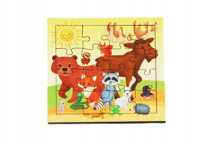Drewniana kolorowa układanka dla dzieci Zabawka PUZZLE ZWIERZĘTA 16 el zdjęcie 1