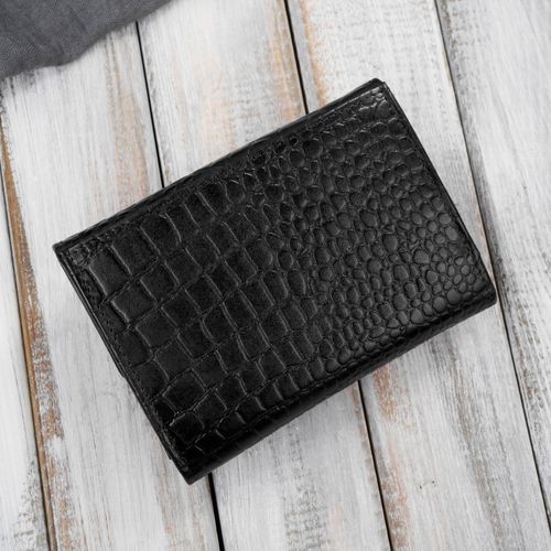 portfel damski skórzany mały czarny croco w orientacji poziomej na Arena.pl