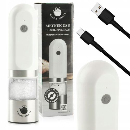 MŁYNEK ELEKTRYCZNY DO MIELENIA BIAŁY PRZYPRAW SOLI PIEPRZU PRZYPRAW NA USB na Arena.pl