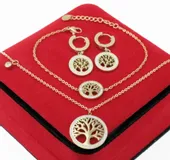 KOMPLET ZŁOTY 3 części DRZEWKA SZCZĘŚCIA CYRKONIE STAL CHIRURGICZNA