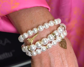 komplet trzech bransoletek z satynowych pereł, z sercem, aniołkiem