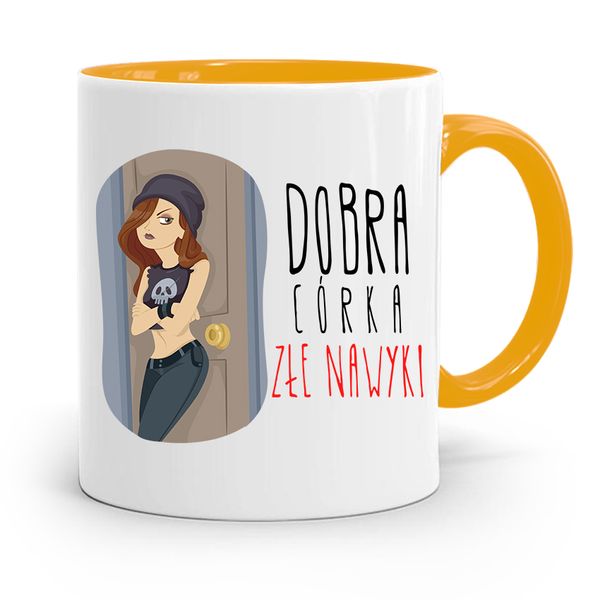 Kubek Żółty Dla Córki Dobra Córka Złe Nawyki Z Nadrukiem Ze Zdjęciem zdjęcie 1