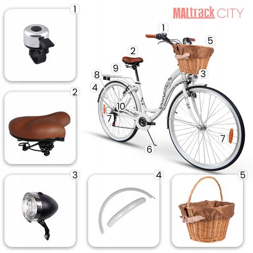 ROWER MIEJSKI DAMSKI 28'' DAMKA WIKLINOWY KOSZYK KOSZ 6 PRZERZUTKI SHIMANO na Arena.pl