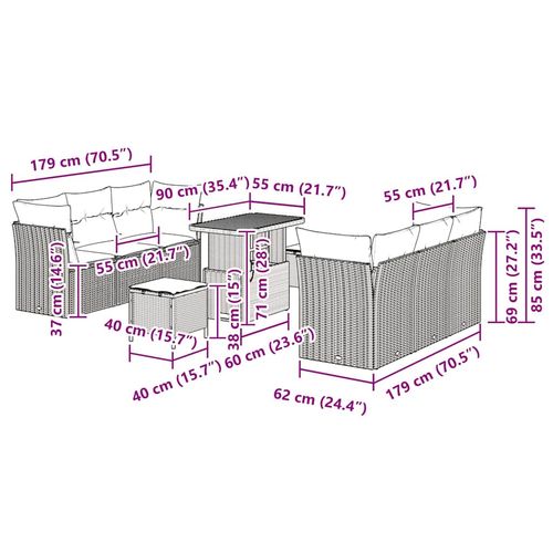 Zestaw Sof na Ogród 9 pcs Szary polirattan na Arena.pl