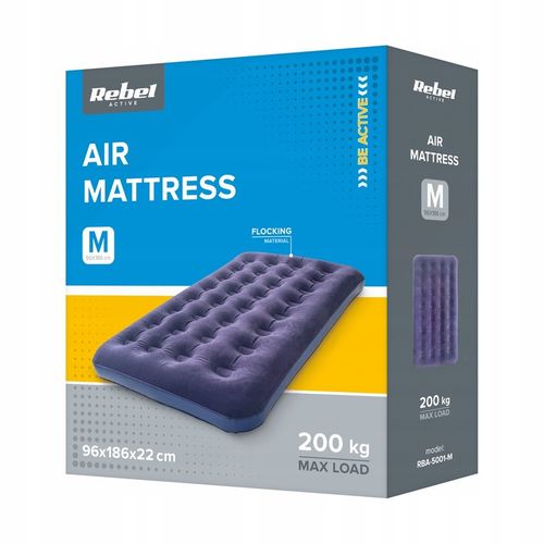 Materac dmuchany jednoosobowy do spania + pompka 186 x 96 x 22 cm Rebel na Arena.pl