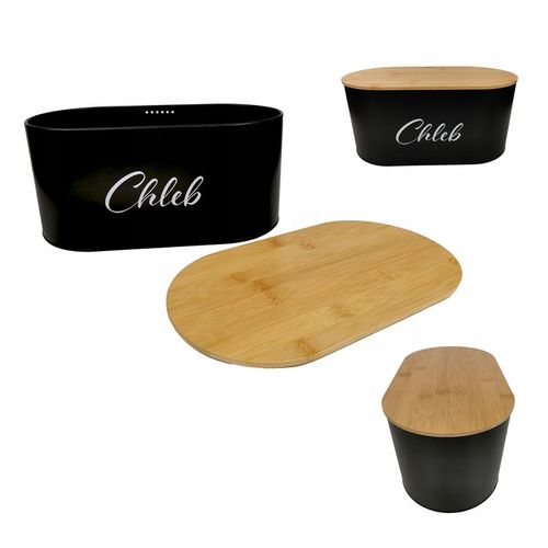 CHLEBAK POJEMNIK NA PIECZYWO Z POKRYWĄ DESKĄ DO KROJENIA CZARNY CH01 na Arena.pl