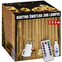 KURTYNA ŚWIETLNA 3x3m GIRLANDA 300 LED OZDOBNA NA OKNO PILOT + ZASILACZ
