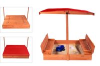 Piaskownica ogrodowa z daszkiem zamykana z ławkami 120x120 czerwona