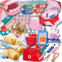 DOKTOR DREWNIANY ZESTAW MAŁEGO LEKARZA DENTYSTY W WALIZCE DZIECI + GRATIS