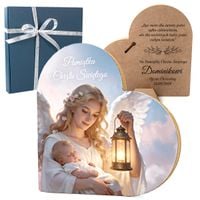 Obrazek na Chrzest Anioł Stróż Serce Grawer Prezent dla Chłopca Dziewczynk