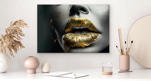 Obraz Na Płótnie ABSTRAKCYJNE Złote Usta Twarz Kobiety Efekt 3D 120cm x 80cm na Arena.pl