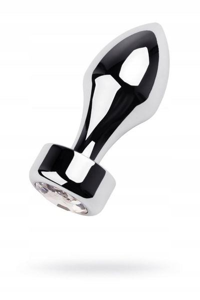 Silver anal plug TOYFA Metal with white round-shaped gem zdjęcie 2