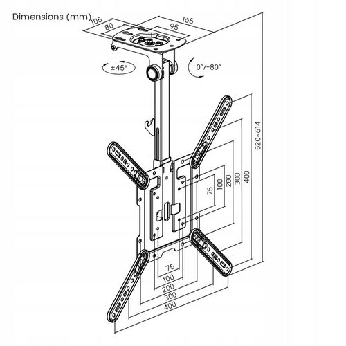 UCHWYT DO TELEWIZORA SUFITOWY 23-55 CALI SKŁADANY REGULOWANY WIESZAK na Arena.pl