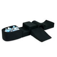 Piankowy plac zabaw z mostkiem i z basenem micro grafitowy + 100 piłek (srebrne, jasny błękit, perła, przezroczyste)