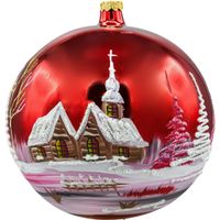 Bombka okrągła duża: Zimowy Kościółek czerwony